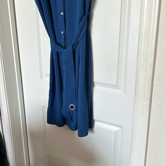 NWOT Love Blossom 3X shirt dress with tie sash and sleeve tabs in royal blue - Picture 4 of 13
